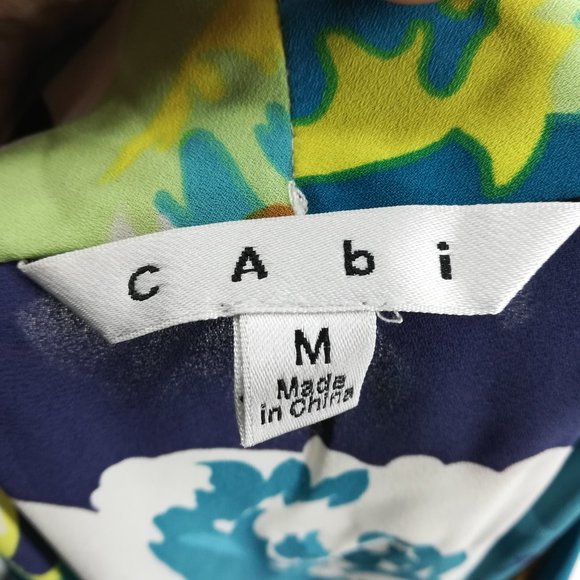 Cabi Spring Blossom Faux Wrap Blouse Size M Draped Sleeveless V-Neck Blue - Picture 11 of 12